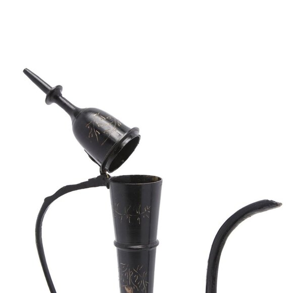 Vintage Brass Etched Aftaba Coffee Tea Pot and Vase Engraved Gold Black India - Picture 5 of 15